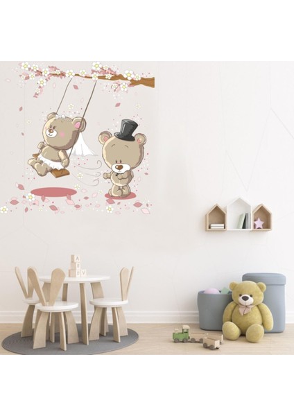 Kt Decoration Sonbaharda Sallanan Tedy Bear Çocuk Odası Duvar Sticker fiyatları