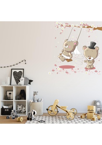 Kt Decoration Sonbaharda Sallanan Tedy Bear Çocuk Odası Duvar Sticker modelleri