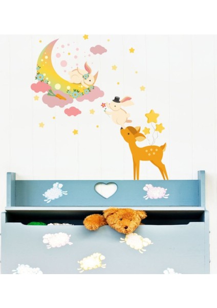 Kt Decoration Ay ve Sevimli Bunny Karikatür Dekoratif Duvar Sticker fiyatları