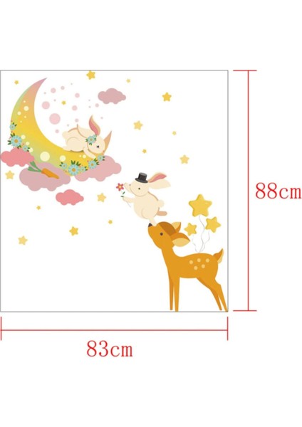 Kt Decoration Ay ve Sevimli Bunny Karikatür Dekoratif Duvar Sticker modelleri