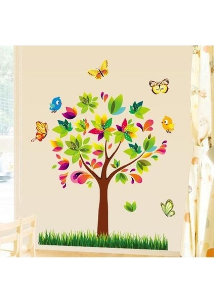 Kt Decoration Ev Dekorasyonu Renkli Ağaç ve Kuşlar Büyük Boy Kendinden fiyatları