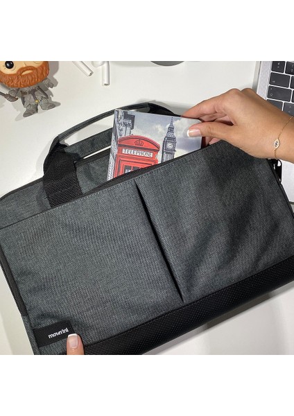 15.6'' Taban Korumalı. Omuz Askılı Notebook Laptop Macbook Çantası - Gri