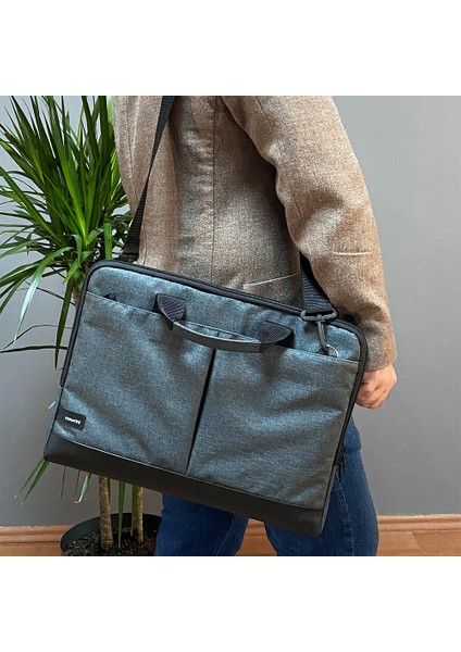 15.6'' Taban Korumalı. Omuz Askılı Notebook Laptop Macbook Çantası - Gri