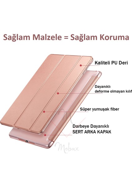 Apple iPad Air 5 10.9" 2022 M1 Kılıf PU Deri Smart Case A2589 A2591 Açık Pembe