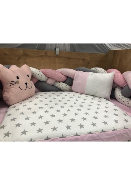 Örgülü Pembe Cibinlikli Bebek Uyku Seti