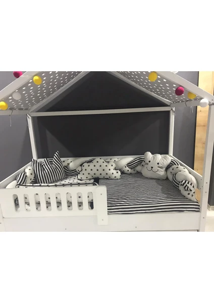 Mini Baby 3'lü Örgülü Siyah-Beyaz Montessori Bebek Çocuk Uyku Seti