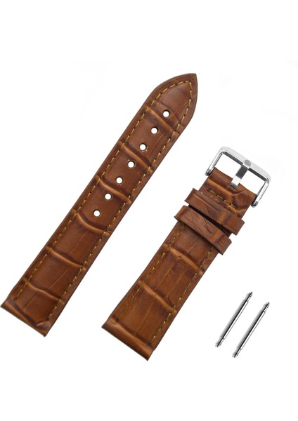 22mm Açık Kahverengi Taba Kroko Deri Saat Kordonu