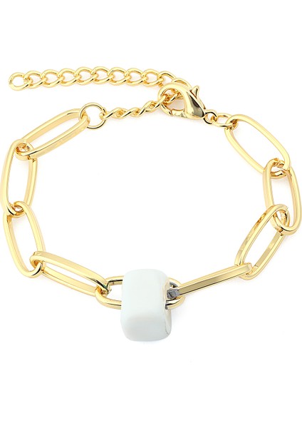 Beyaz Taşlı Zincir Bileklik