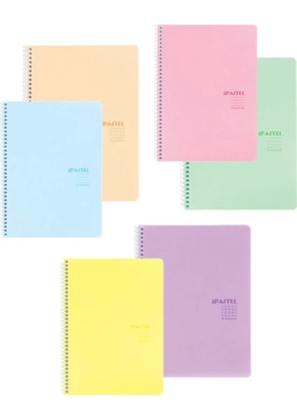 Keskin Color Pastel A4 80 Yaprak Spiralli Pp Kapak Defter Seti - 3 Kareli + 3 Çizgili 6'lı