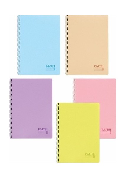 Pastel A4 100 Yaprak Spiralli Pp Kapak Çizgili Defter Seti 5'li