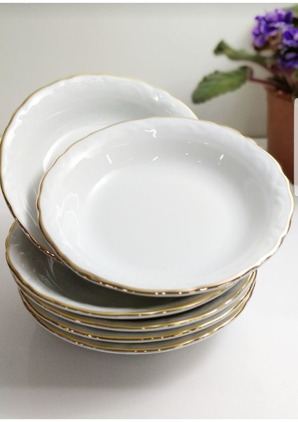 Yaldızlı Porselen Çukur Tabak 19 cm 6'lı