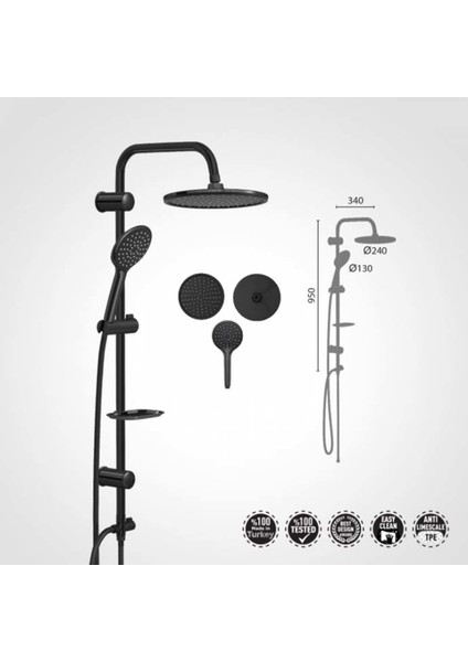 Deluxe Jet Black Rain Duş Seti