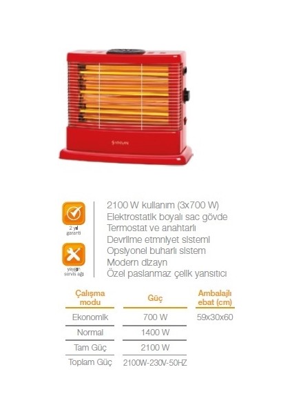 Maximus MS2100 2100W Buharlı Quartz Soba