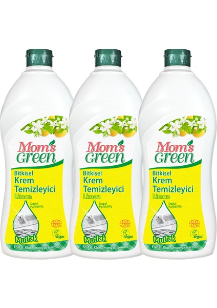 Mom's Green 3'lü Set Bitkisel Krem Temizleyici Mutfak - Limon