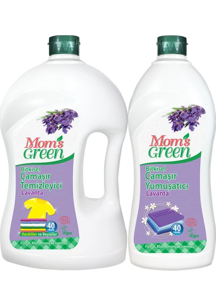 Mom's Green 2'li Set Bitkisel Çamaşır Deterjanı 40 Yıkama Lavanta - Bitkisel Yumuşatıcı Lavanta