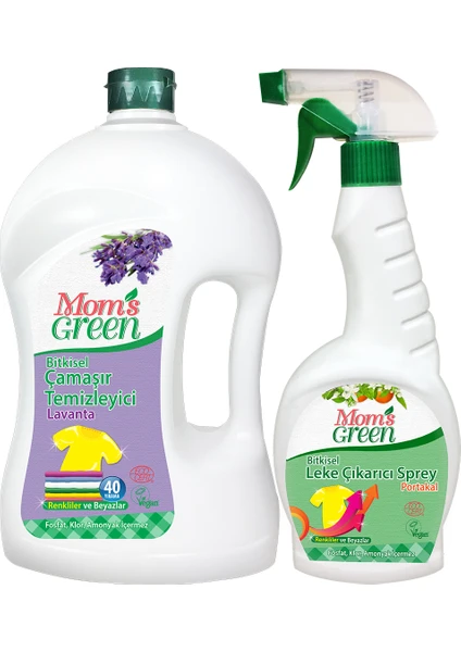 Mom's Green 2'li Set Bitkisel Çamaşır Deterjanı 40 YıkamaLavanta - Bitkisel Leke Çıkarıcı Sprey 750 ml