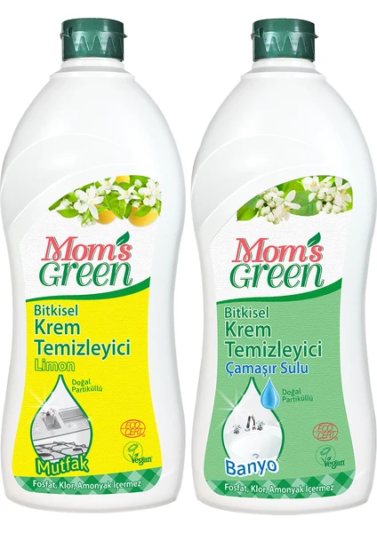 Mom's Green 2'li Set Bitkisel Krem Temizleyici Mutfak - Limon - Bitkisel Krem Temizleyici Banyo - Çamaşır Sulu