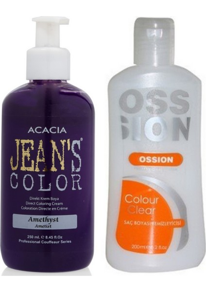 Acacia Jeans Color Saç Boyası Ametist 250ml ve Ossion Saç Boya Temizleyicisi 200ml