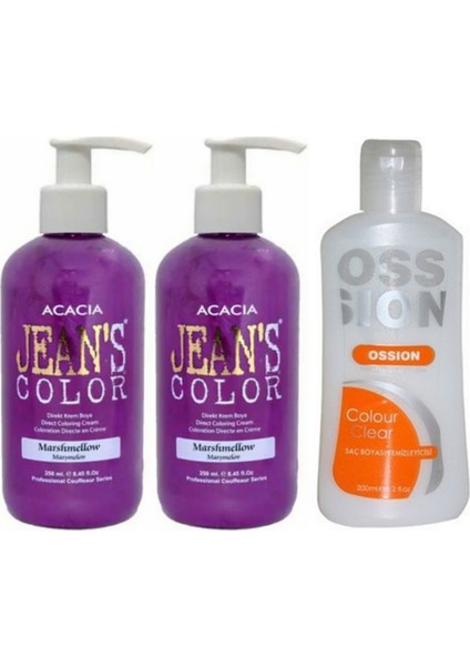 Acacia Saç Boyası Marşmelov 250ml 2adet ve Ossion Boya Temizleyici 200ml