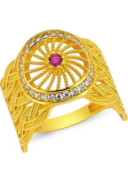 Pembe Taşlı 14 Ayar Altın Yüzük 4.65 Gram