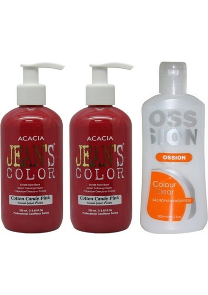 Acacia Jeans Color Saç Boyası Pamuk Şekeri Pembe 250ml 2AD ve Ossion Boya Temizleyici 200ml
