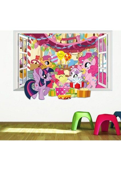 Kt Decoration My Little Pony Doğumgünü Partisi Bebek ve Kız Çocuk Odası Dekorasyonu 3D Pvc Duvar Sticker