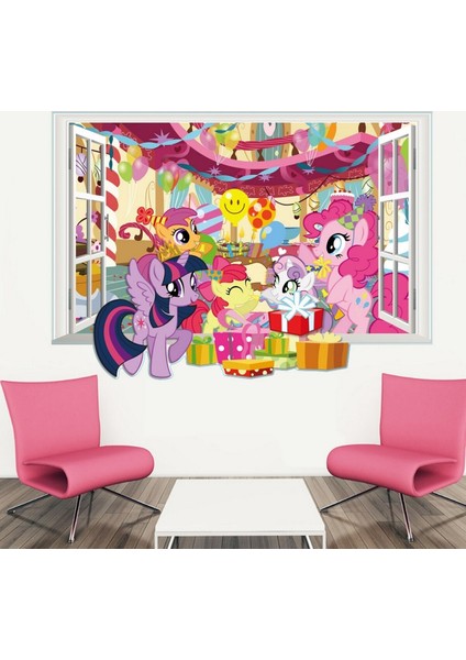 Kt Decoration My Little Pony Doğumgünü Partisi Bebek ve Kız Çocuk Odası Dekorasyonu 3D Pvc Duvar Sticker