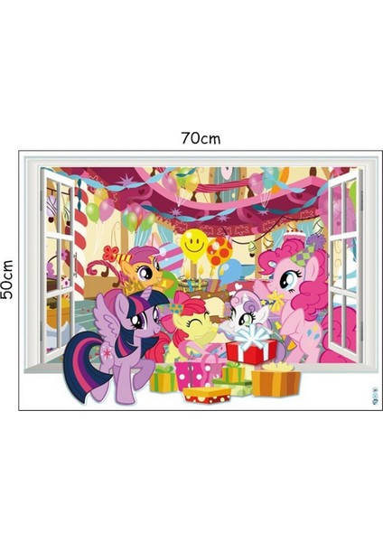 Kt Decoration My Little Pony Doğumgünü Partisi Bebek ve Kız Çocuk Odası Dekorasyonu 3D Pvc Duvar Sticker