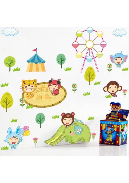 Kt Decoration Sevimli Bebekler Lunapark Anaokulu Yuva Bebek ve Çocuk Odası Dekoru Pvc Duvar Sticker Çıkartma