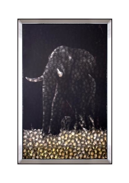Siyah Aynalı Fil Tablo 97X157CM