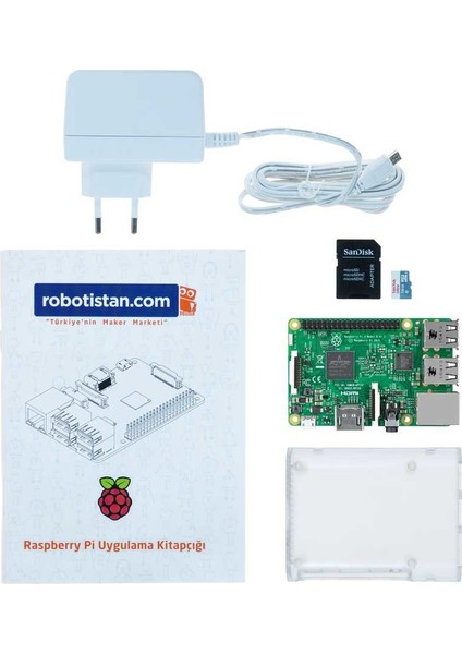 Raspberry Pi 3 Model B+ Kombo Kit - Raspberry Pi 3 Model B+ - Muhafaza Kutusu - Adaptör - Sd Kart