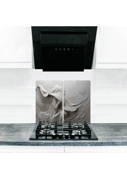 Ocak Arkası Koruyucu Tablo 60 cm x 52 cm 2 Parça 4'lü Ocaklar
