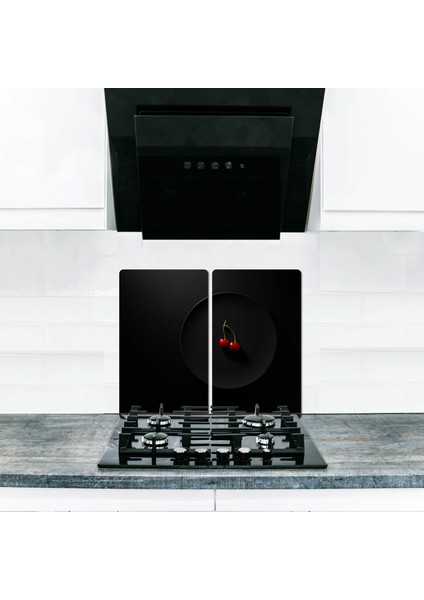 Ocak Arkası Koruyucu Kiraz 60 cm x 52 cm 2 Parça 4'lü Ocaklar