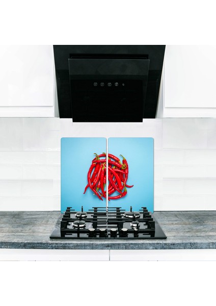 Ocak Arkası Koruyucu Kızıl 80 cm x 52 cm 2 Parça 5'li Ocaklar