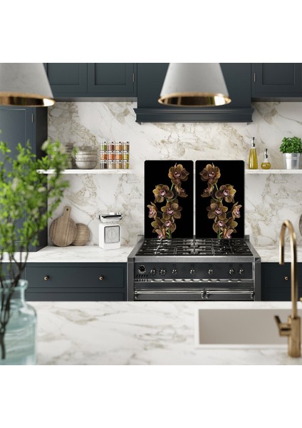 Cam Ocak Koruyucu Kahve Orkide 60 cm x 52 cm 2 Parça 4'lü fiyatları