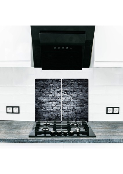 Cam Ocak Koruyucu Koyu Taş 60 cm x 52 cm 2 Parça 4'lü