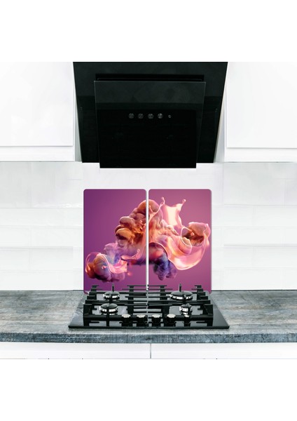 Ocak Arkası Koruyucu Mor Tablo 60 cm x 52 cm 2 Parça 4'lü Ocaklar