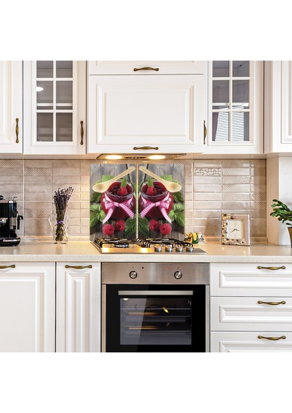 Cam Ocak Arkası Koruyucu Raspberry 60 cm x 52 cm 2 Parça 4'lü