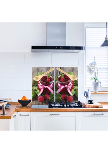 Cam Ocak Arkası Koruyucu Raspberry 60 cm x 52 cm 2 Parça 4'lü