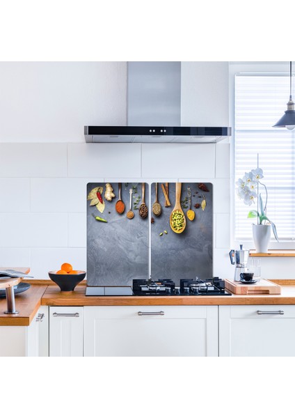 Cam Ocak Koruyucu Baharat ve Kaşıklıklar 60 cm x 52 cm 2 Parça 4'lü Ocaklar fiyatları