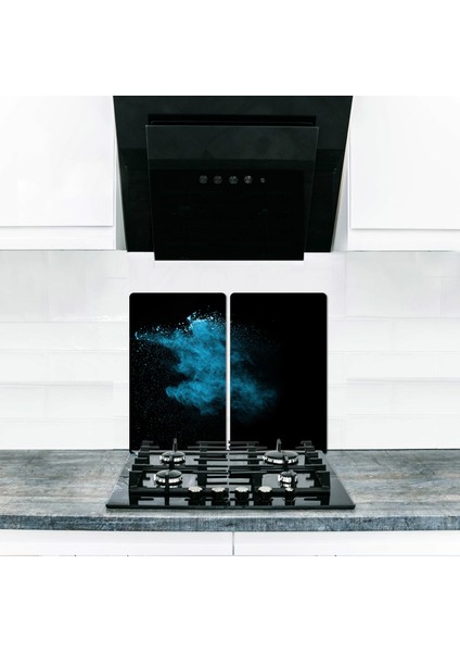 Ocak Arkası Koruyucu Mavi 60 cm x 52 cm 2 Parça 4'lü Ocaklar