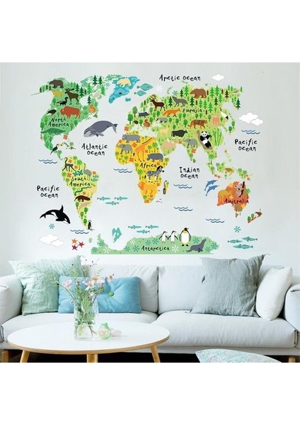 Kt Decoration Çocuk Odası Dekoru Hayvanlı Dünya Haritası Atlas Duvar Sticker