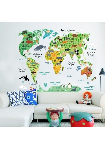 Kt Decoration Çocuk Odası Dekoru Hayvanlı Dünya Haritası Atlas Duvar Sticker fırsatları