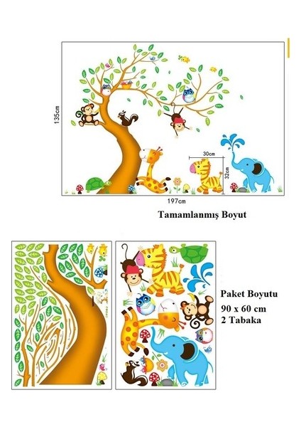 Kt Decoration Dev Boyutlu Bebek Odası Ağaç ve Hayvanlar Xl Duvar Sticker