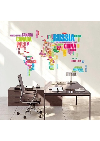 Kt Decoration Dünya Haritası Atlas Renkli Ülke Isimlerinden Oluşan Pvc Duvar Sticker Ev Dekorasyonu