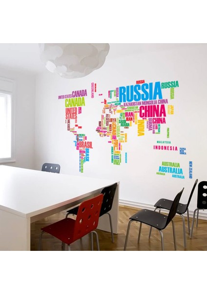 Kt Decoration Dünya Haritası Atlas Renkli Ülke Isimlerinden Oluşan Pvc Duvar Sticker Ev Dekorasyonu fiyatları