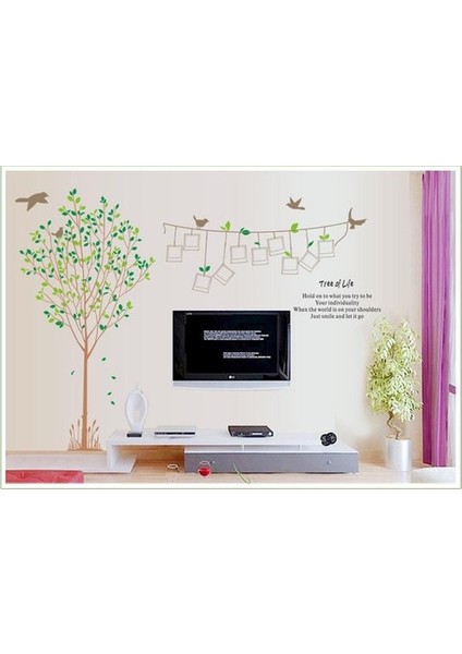Kt Decoration Ev Dekorasyonu Yeşil Yapraklı Ağaç ve Fotoğraf Çerçeveleri Xl Kendinden Yapışkanlı Pvc Sticker modelleri