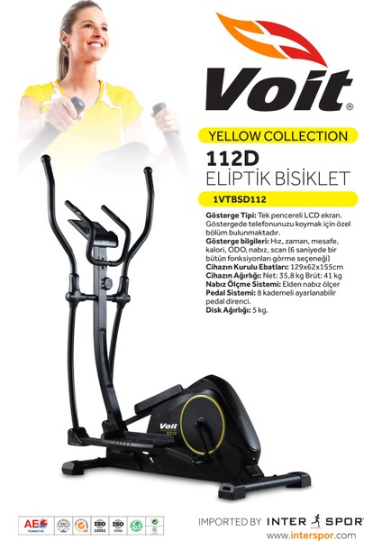 Yellow Collection 112D Manyetik Eliptik Bisiklet 8 Kademe Direnç ve LCD Gösterge ile modelleri