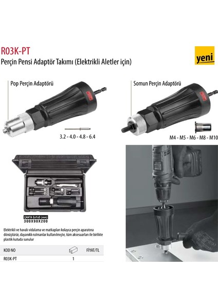 Ceta Form R03K-PT Perçin Pensi Adaptör Takımı -Elektrikli Aletler Için