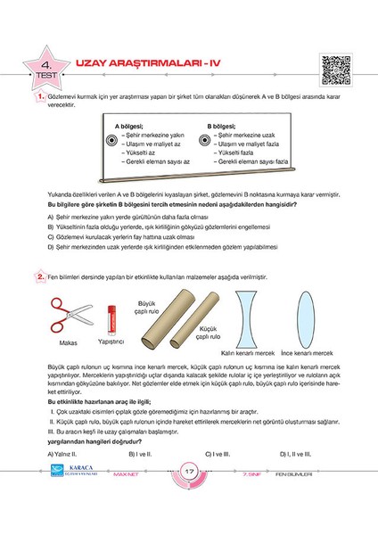 Karaca Yayınevi Maxnet 7. Sınıf Fen Bilimleri Soru Kitabı